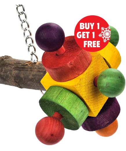 Parrot-Supplies Wooden Bird Swing Toy With Double Twirlers - BOGOF